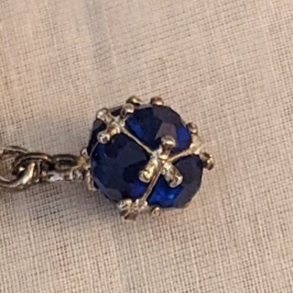 Charm Bracelet With Blue Crystal Beads in Silver Tone Metal with Safety Chain - Picture 11 of 13